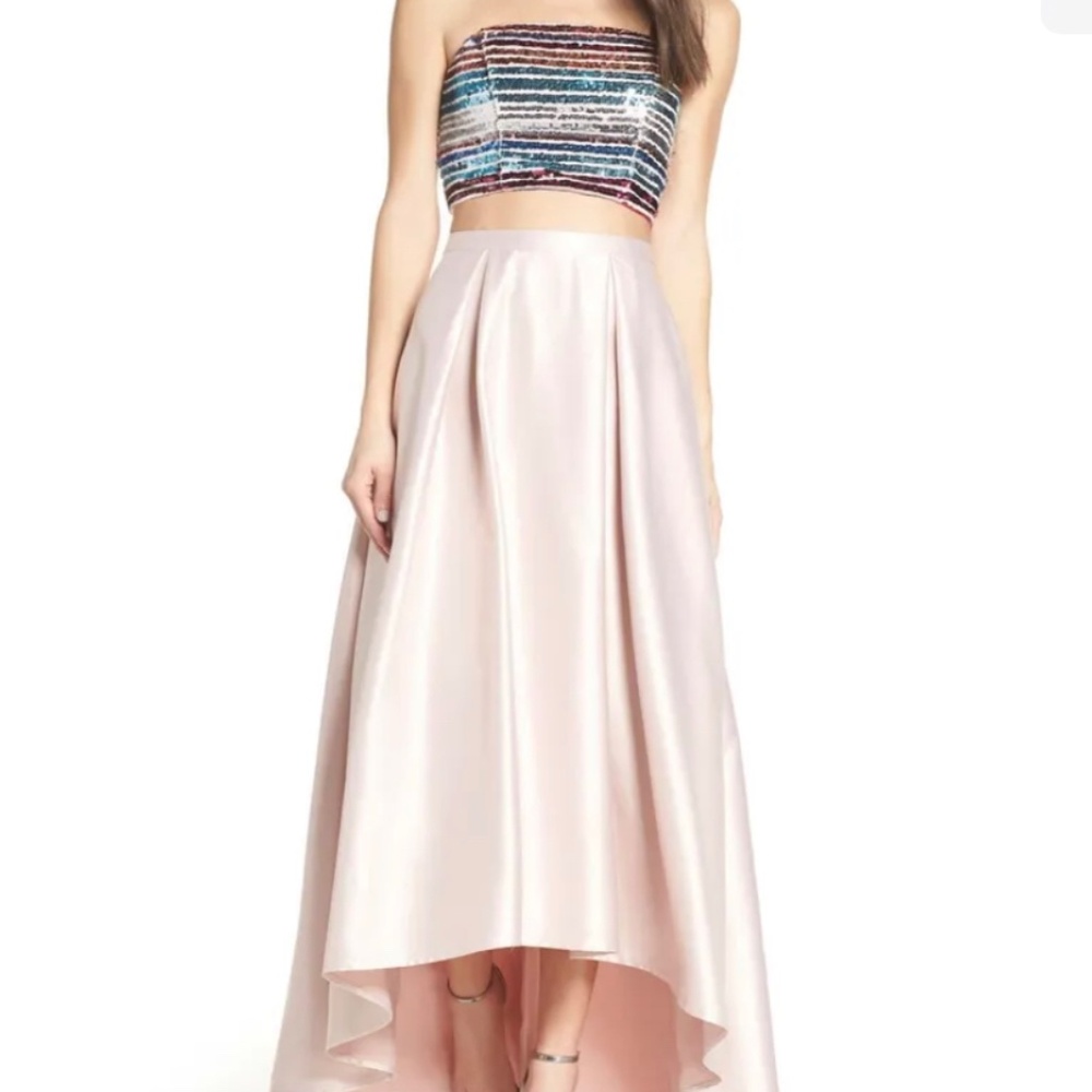 Sequin Hearts , Evening Gown 2 Piece Formal Prom Dress Hi Lo Sequin Size 9 NWT